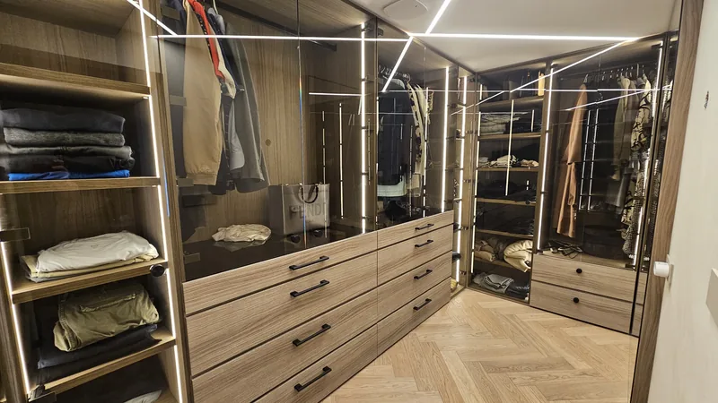 Walk-in wardrobe with light lines
